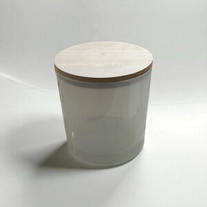 Frosted White Glass Jar With Wooden Lid
